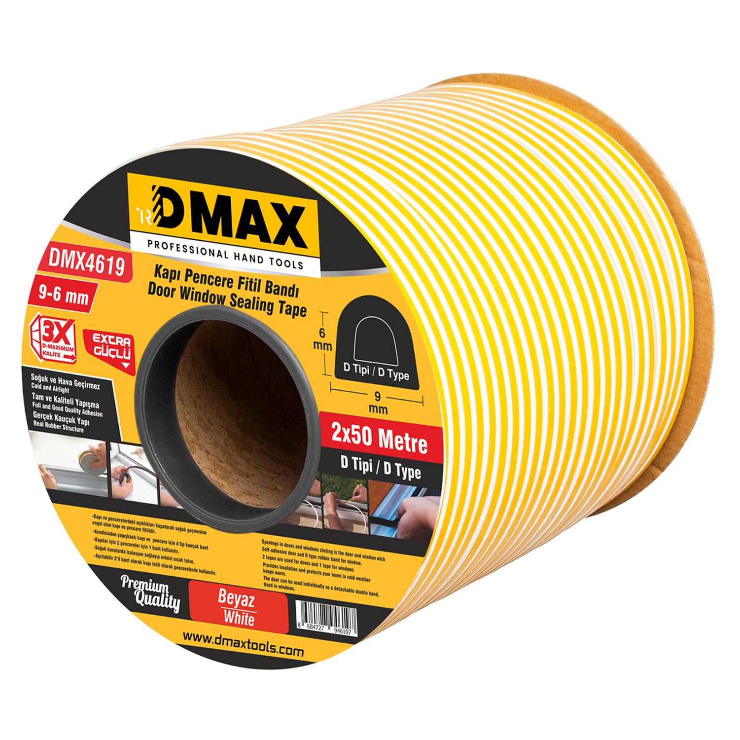 KAPI VE PENCERE FITIL BANDI BEYAZ  9-6MM 2X50 MT